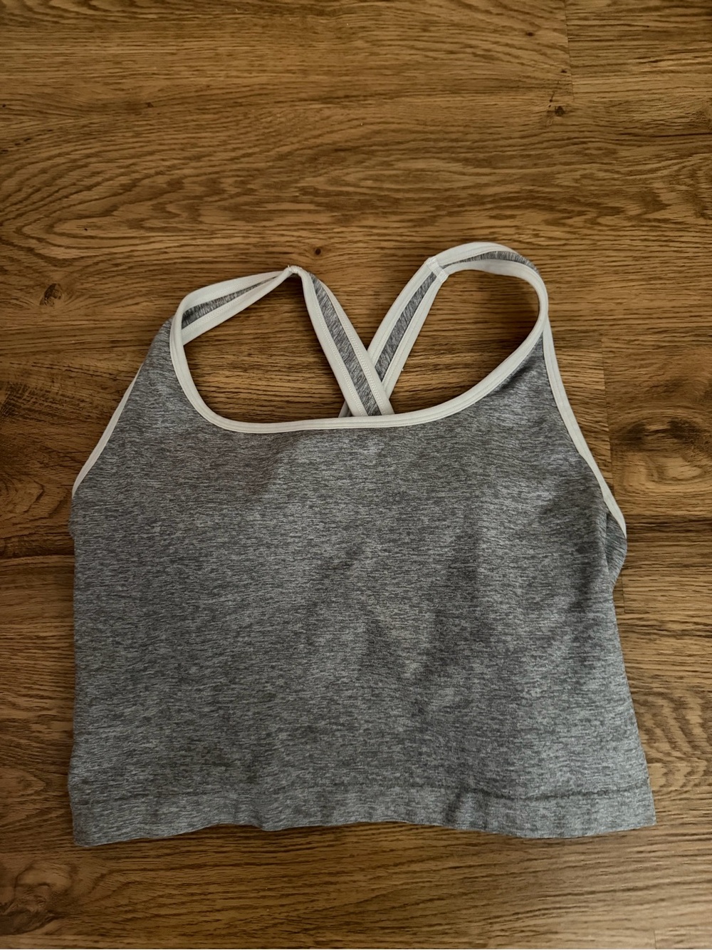Fabletics Gray Cropped Sports Bralette with White Trim